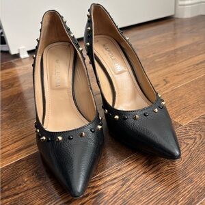 Napoleoni Black Leather Studded Women's Heels Size 38 Made In Italy